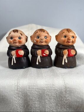 Brown Monk Figurine Dinnerware Accents with Red Book Detail (Set of 3)